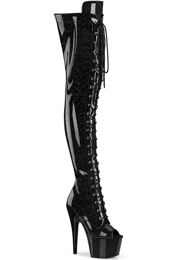 Adore-3021GP [Black Glitter] | PLATFORM BOOTS [PREORDER]