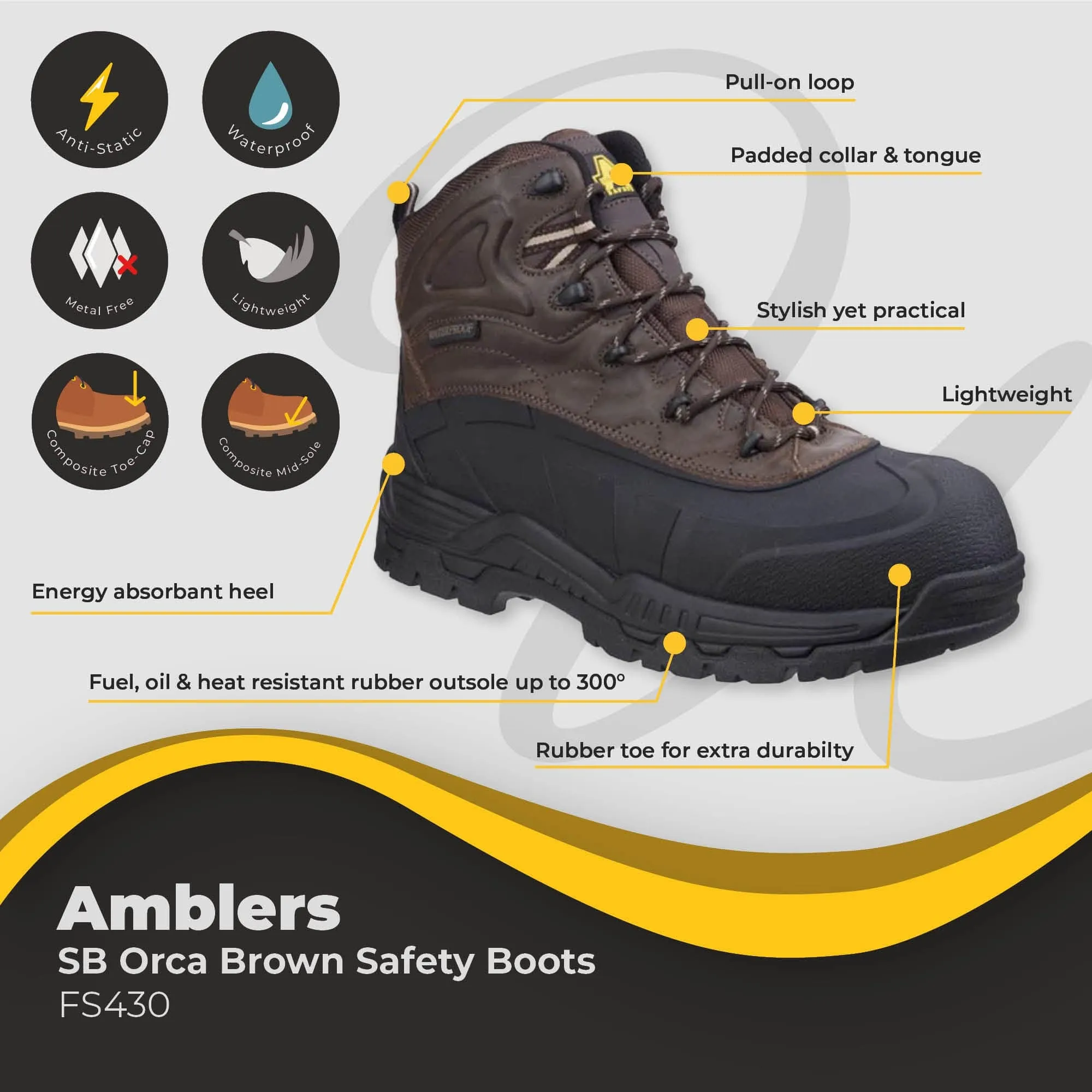 Amblers Orca Brown Safety Boots FS430 SB