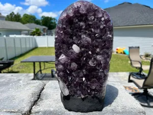 Amethyst Crystal Cluster 13lb 11oz on base with Polished Sides from Brazil Extra A  Dark Color, open faced.