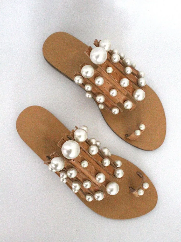 Amozae-Pearl Decor Flat Casual Sandals