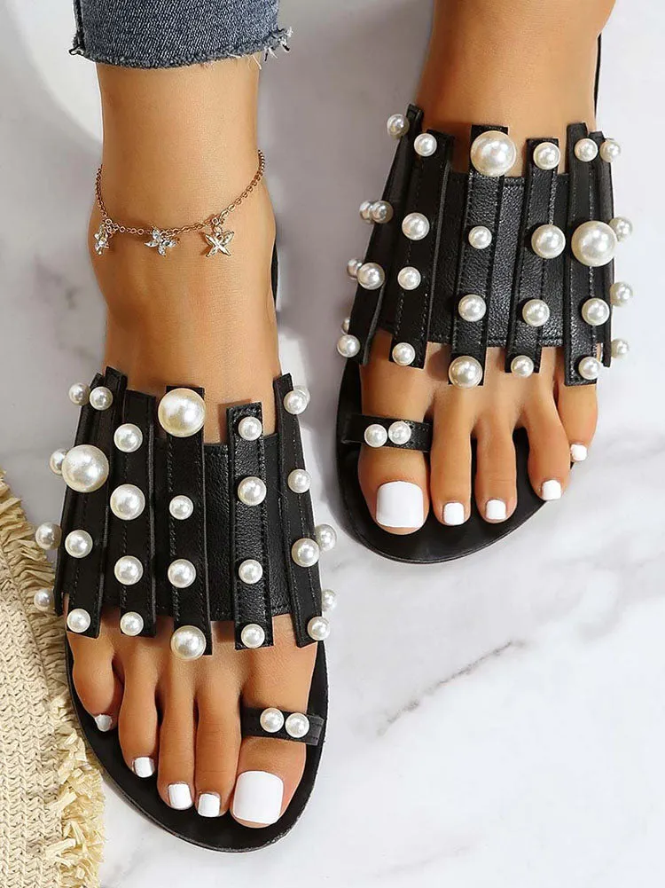 Amozae-Pearl Decor Flat Casual Sandals