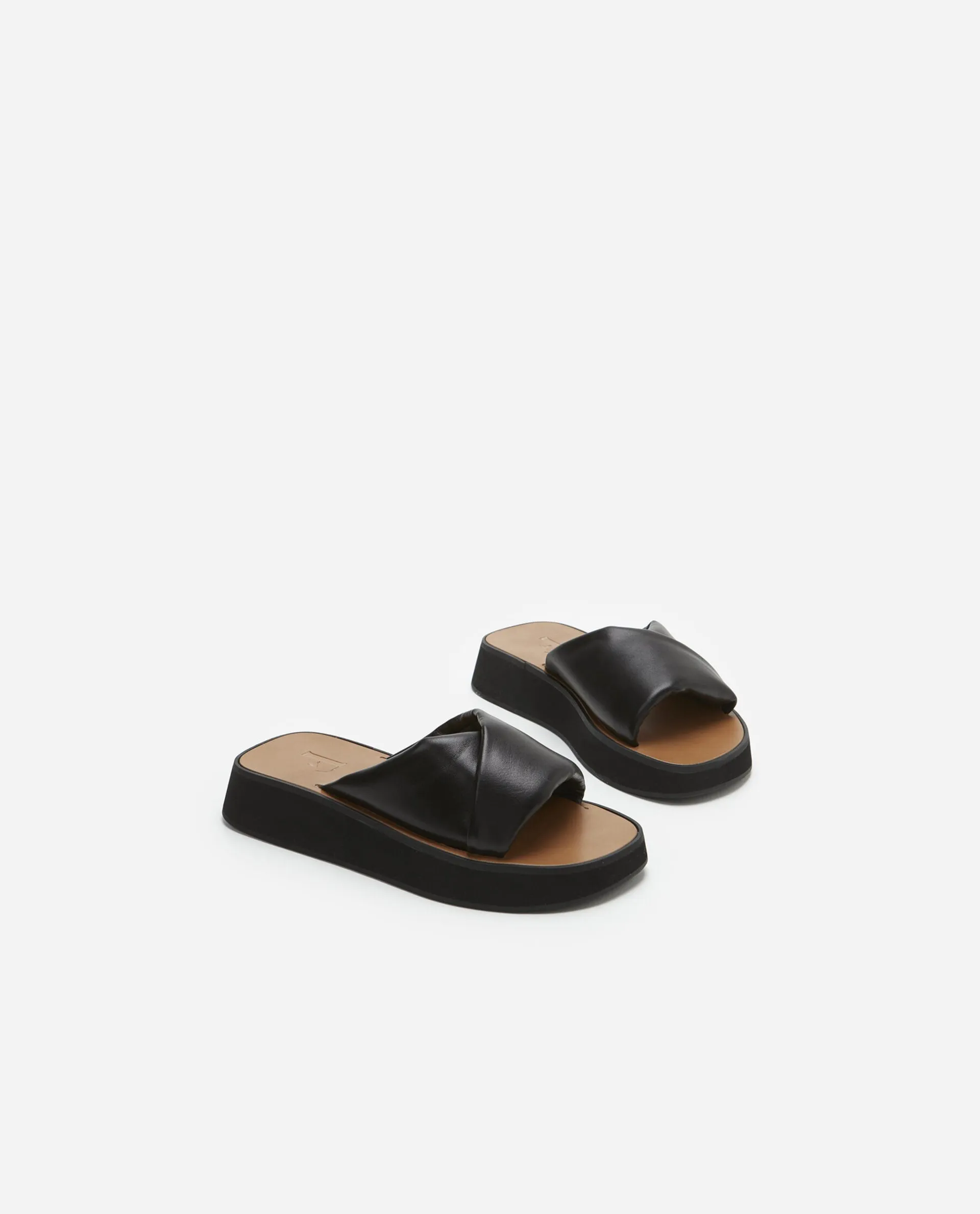 Bea Black Leather Flat Sandals