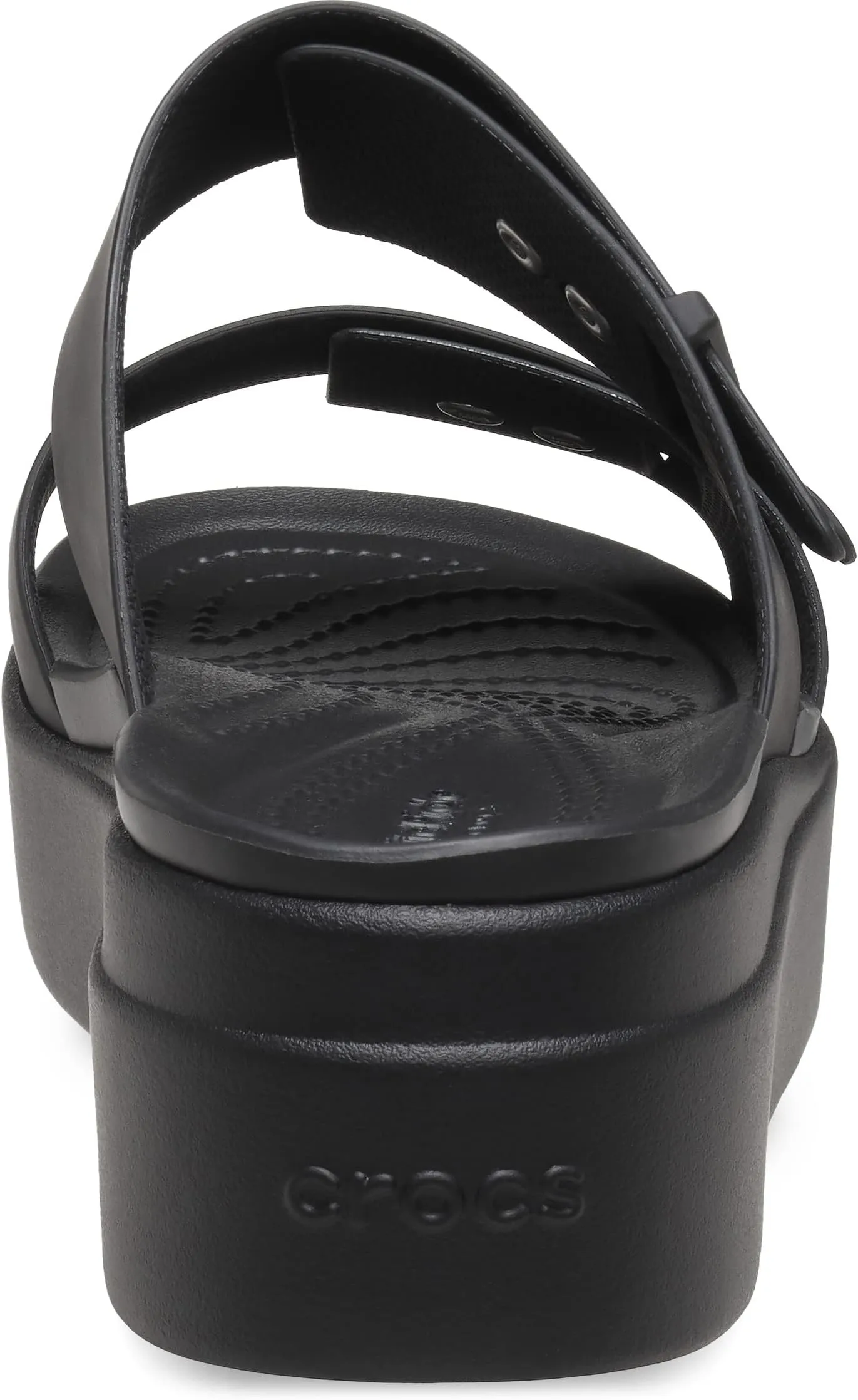 Brooklyn Buckle Low Wedge Crocs Flat Sandals, Black