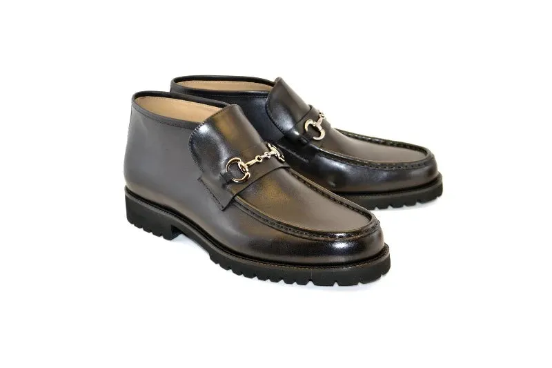 Corrente Black Men's Silver Horsebit Buckle Ankle boot Calf Skin Leather