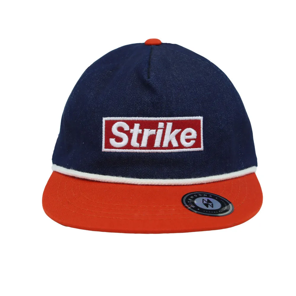 Cotton Denim Flat Bill Cap Two Tone Strike Embroidered Snapback Hat MU21418