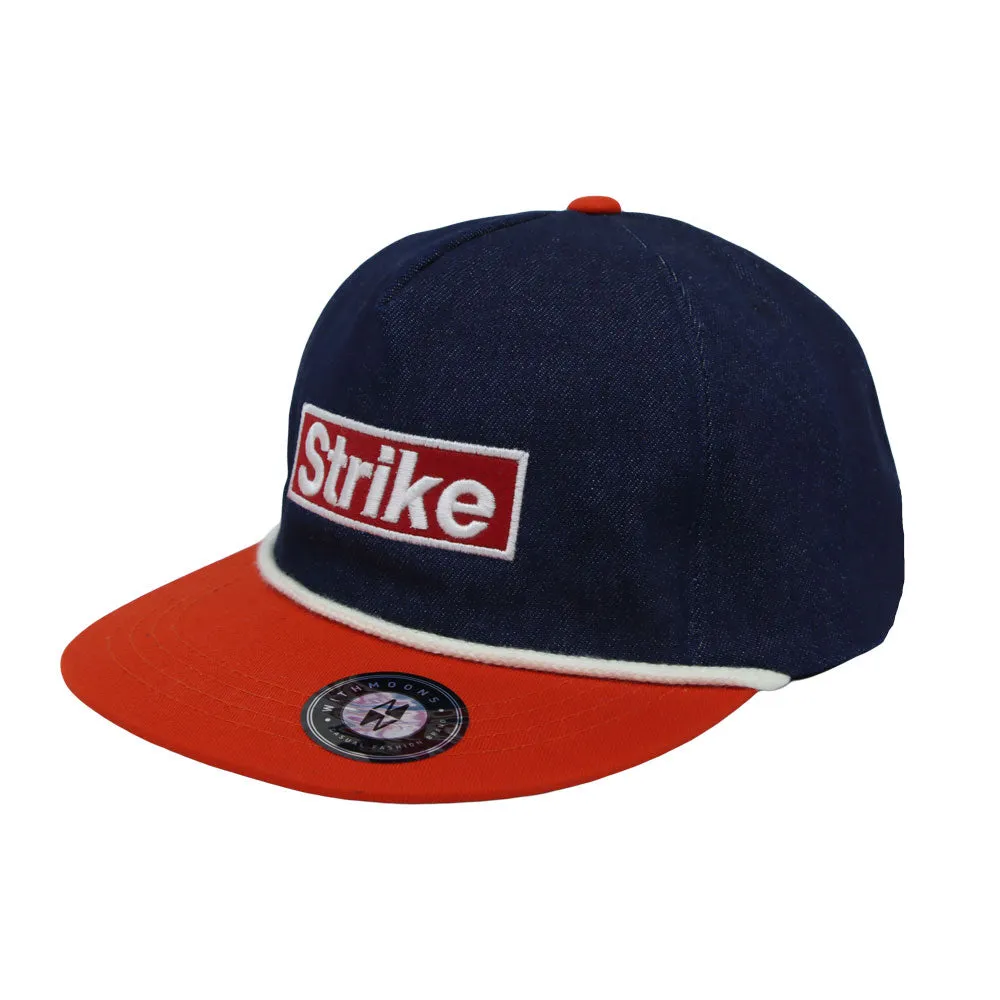 Cotton Denim Flat Bill Cap Two Tone Strike Embroidered Snapback Hat MU21418