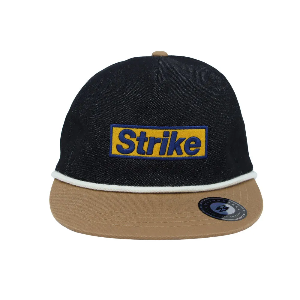 Cotton Denim Flat Bill Cap Two Tone Strike Embroidered Snapback Hat MU21418