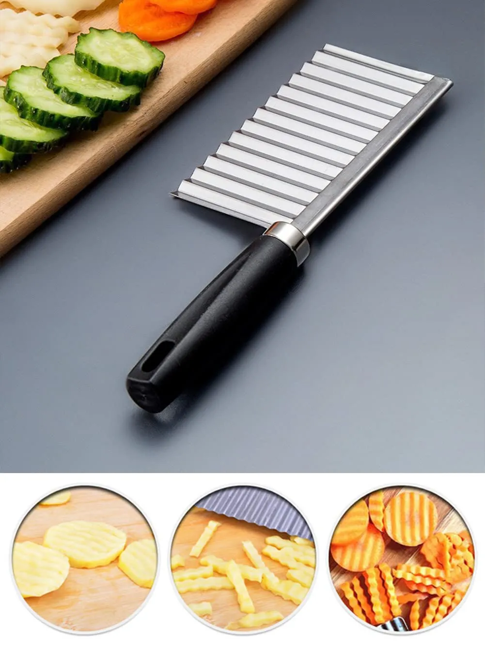 Crinkle fries cutter knife with handle - stainless steel high quality