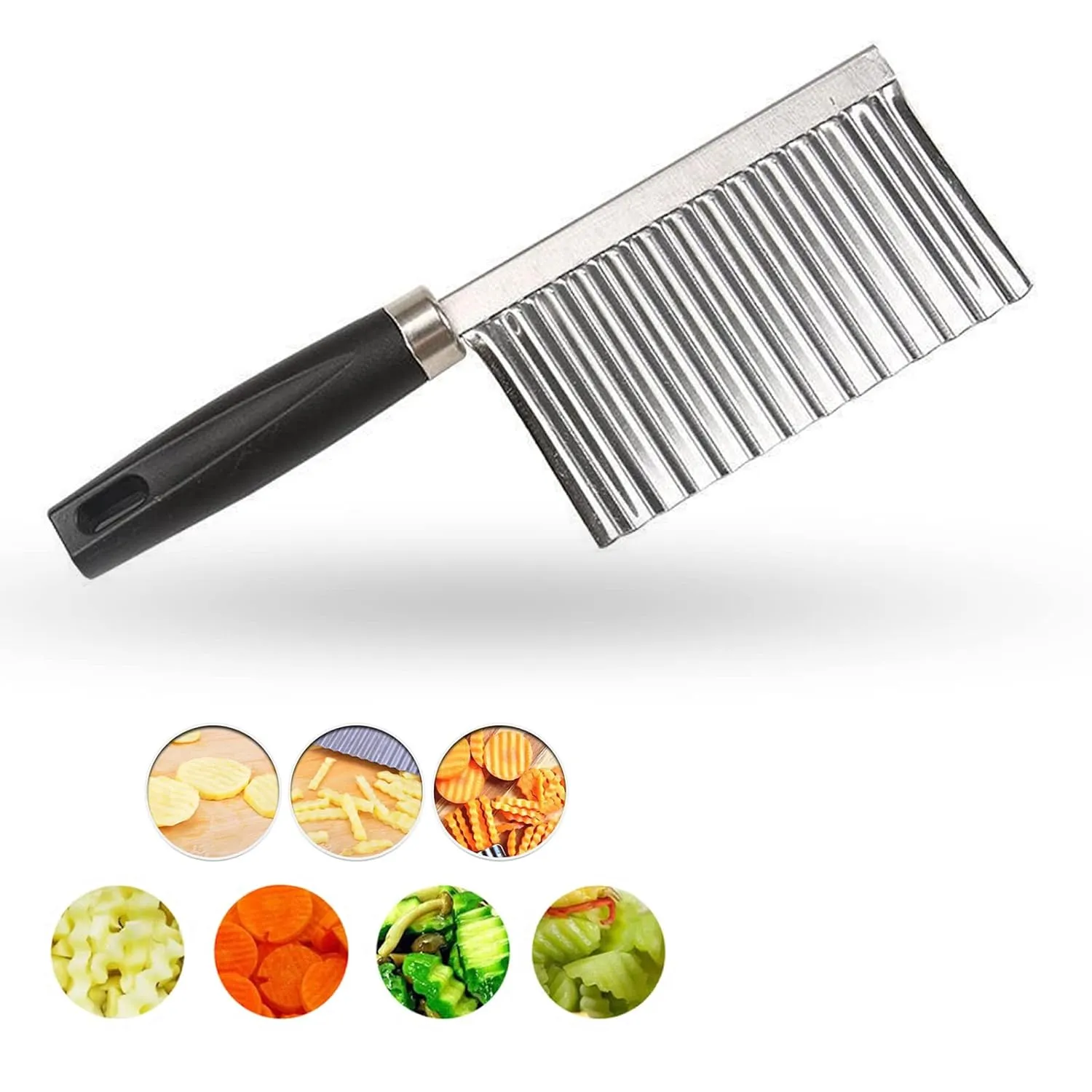 Crinkle fries cutter knife with handle - stainless steel high quality