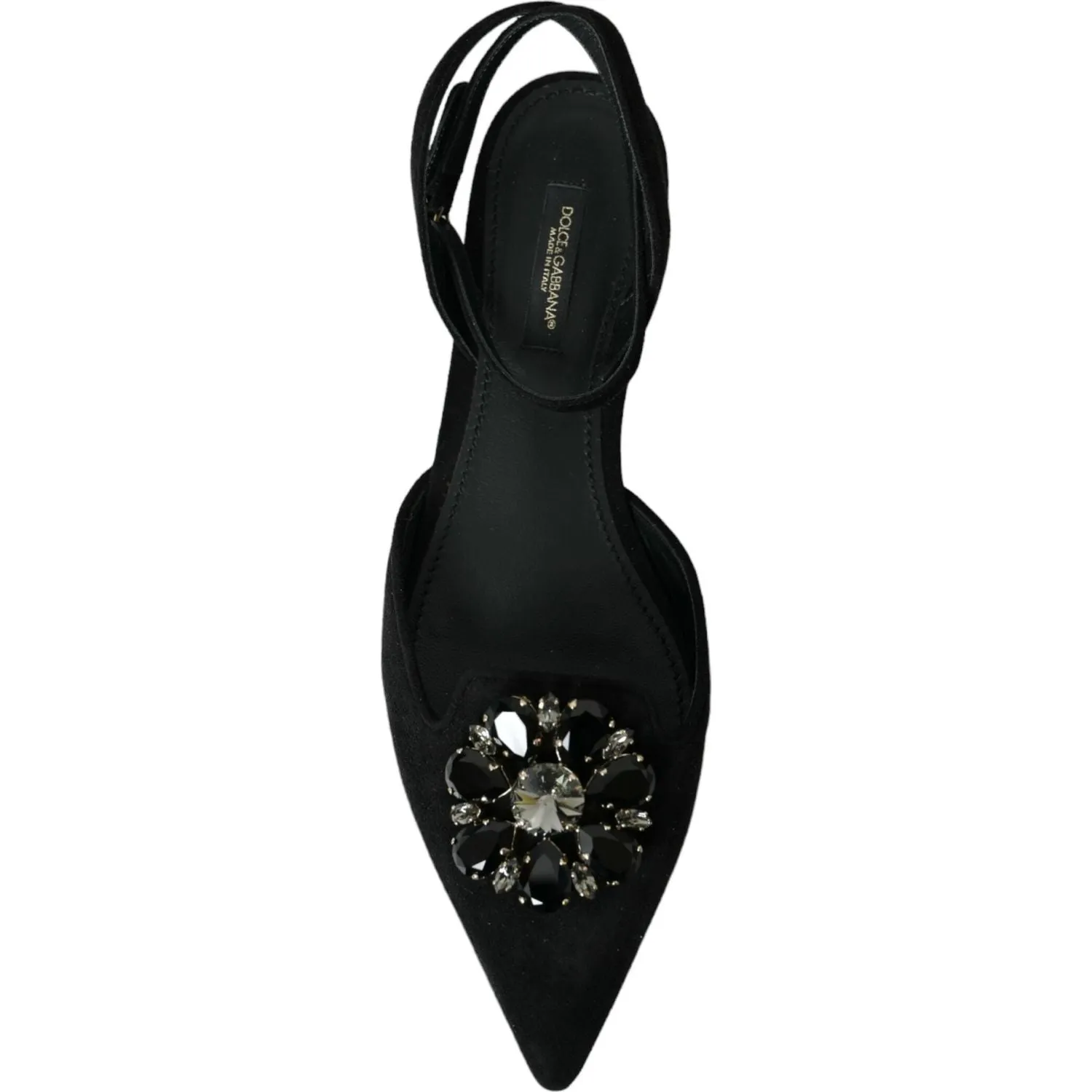 Dolce & Gabbana Black Leather Crystal Slingback Sandals Shoes