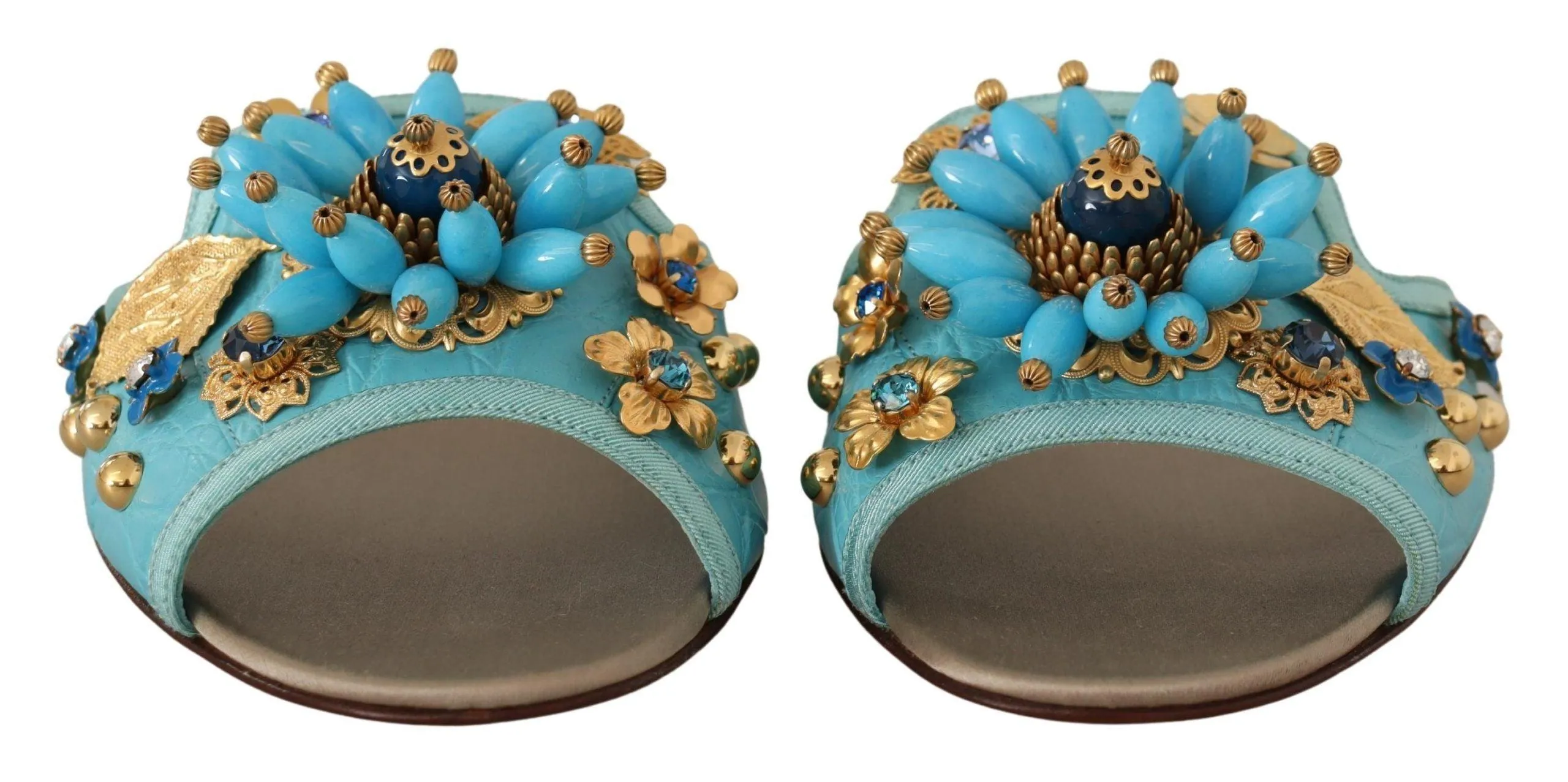 Dolce & Gabbana Blue Crystal Exotic Leather Blue Crystal Sandals