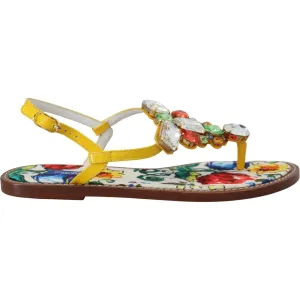 Dolce & Gabbana Majolica Crystal Embellished Leather Sandals