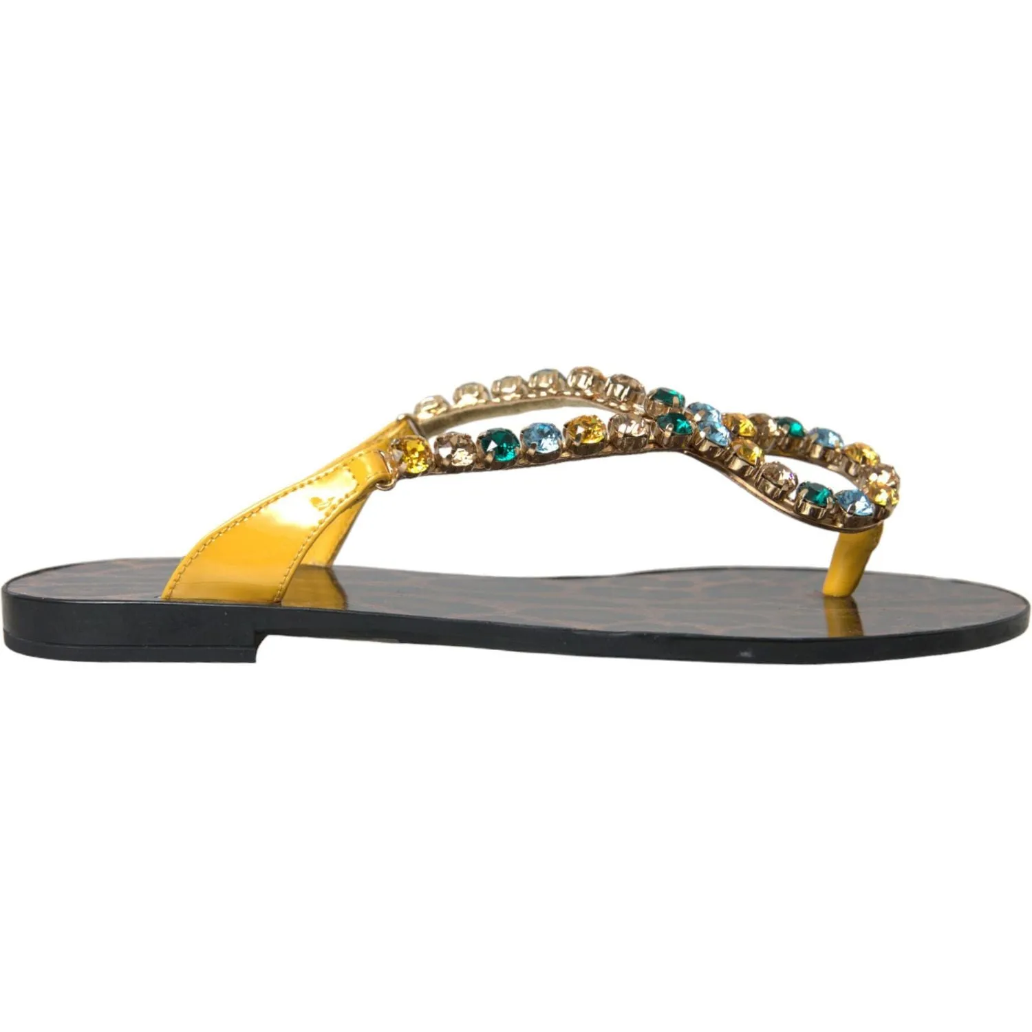 Dolce & Gabbana Mustard Crystal Calf Leather Beachwear Shoes