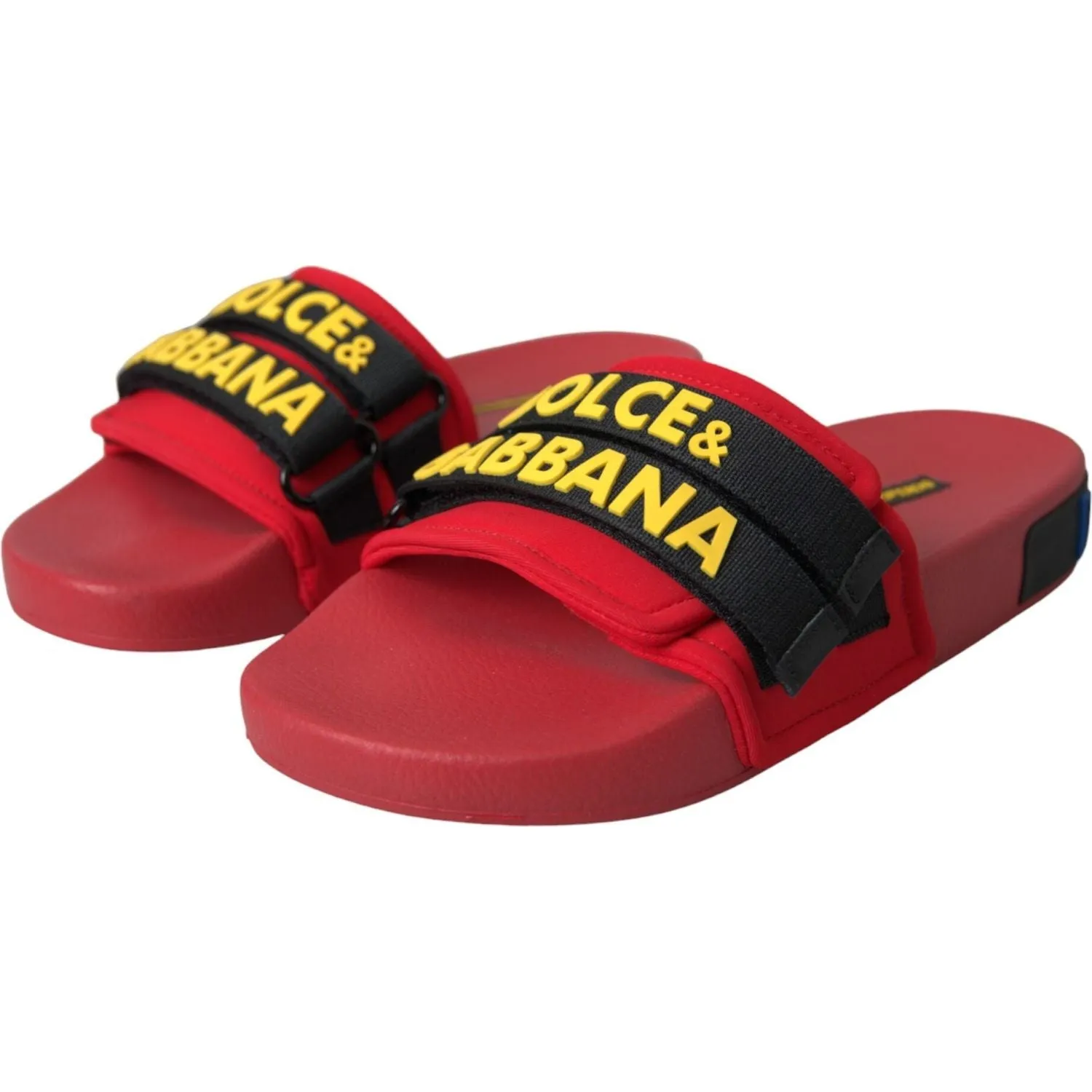 Dolce & Gabbana Red Black Logo Beachwear Flats Sandals Shoes