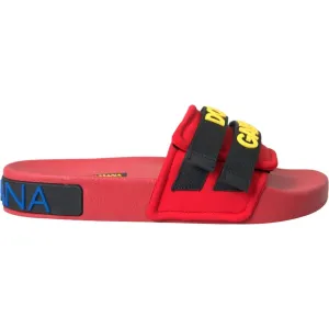 Dolce & Gabbana Red Black Logo Beachwear Flats Sandals Shoes