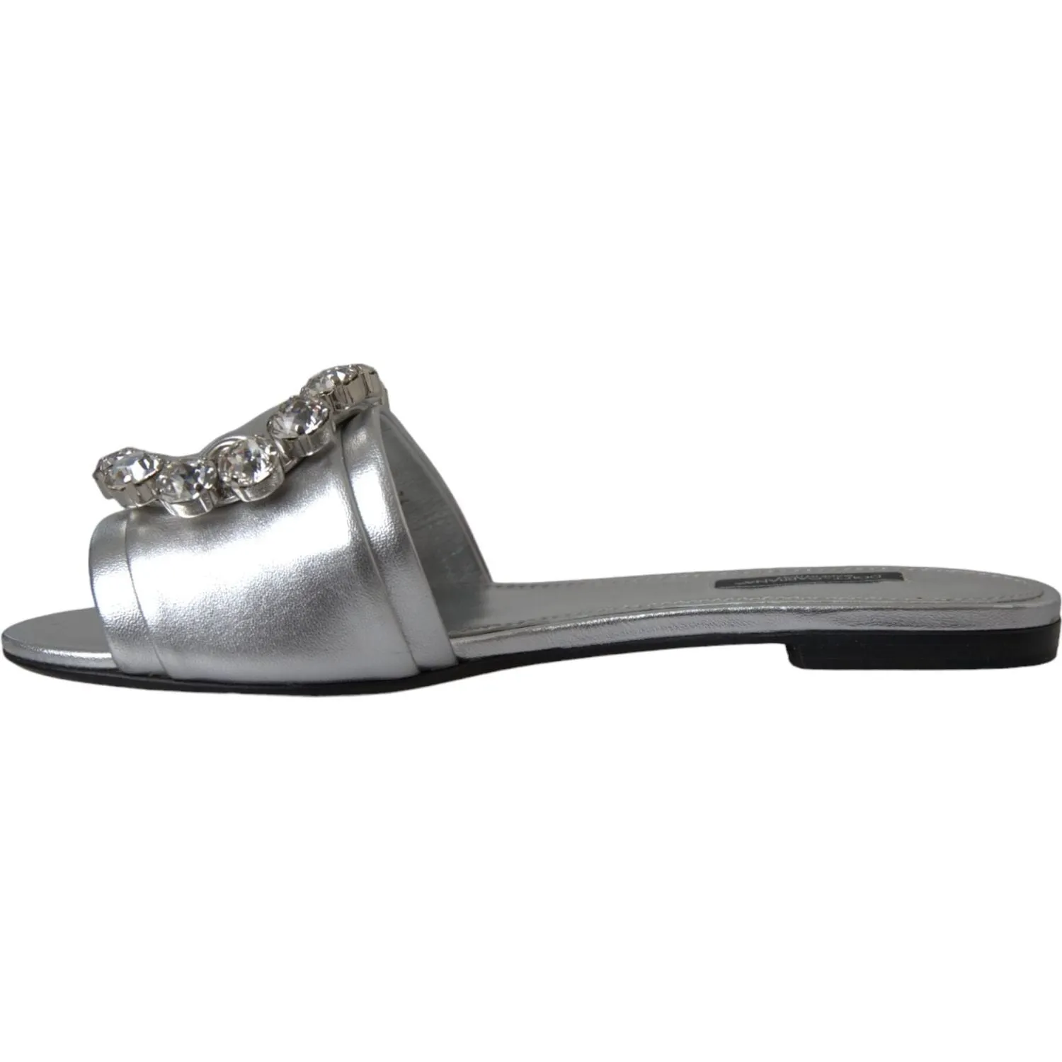 Dolce & Gabbana Silver Crystal Leather Flats Sandals Shoes