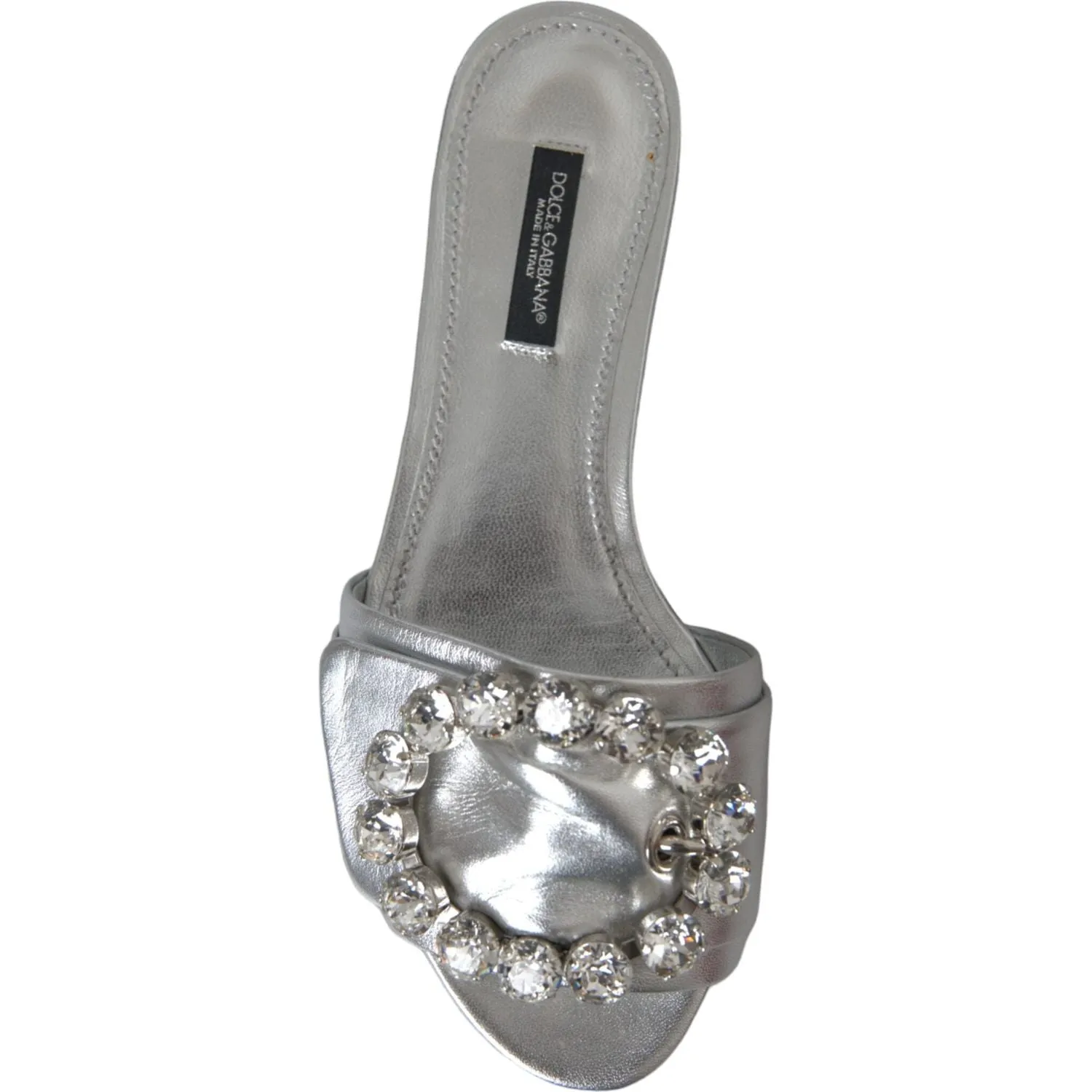 Dolce & Gabbana Silver Crystal Leather Flats Sandals Shoes