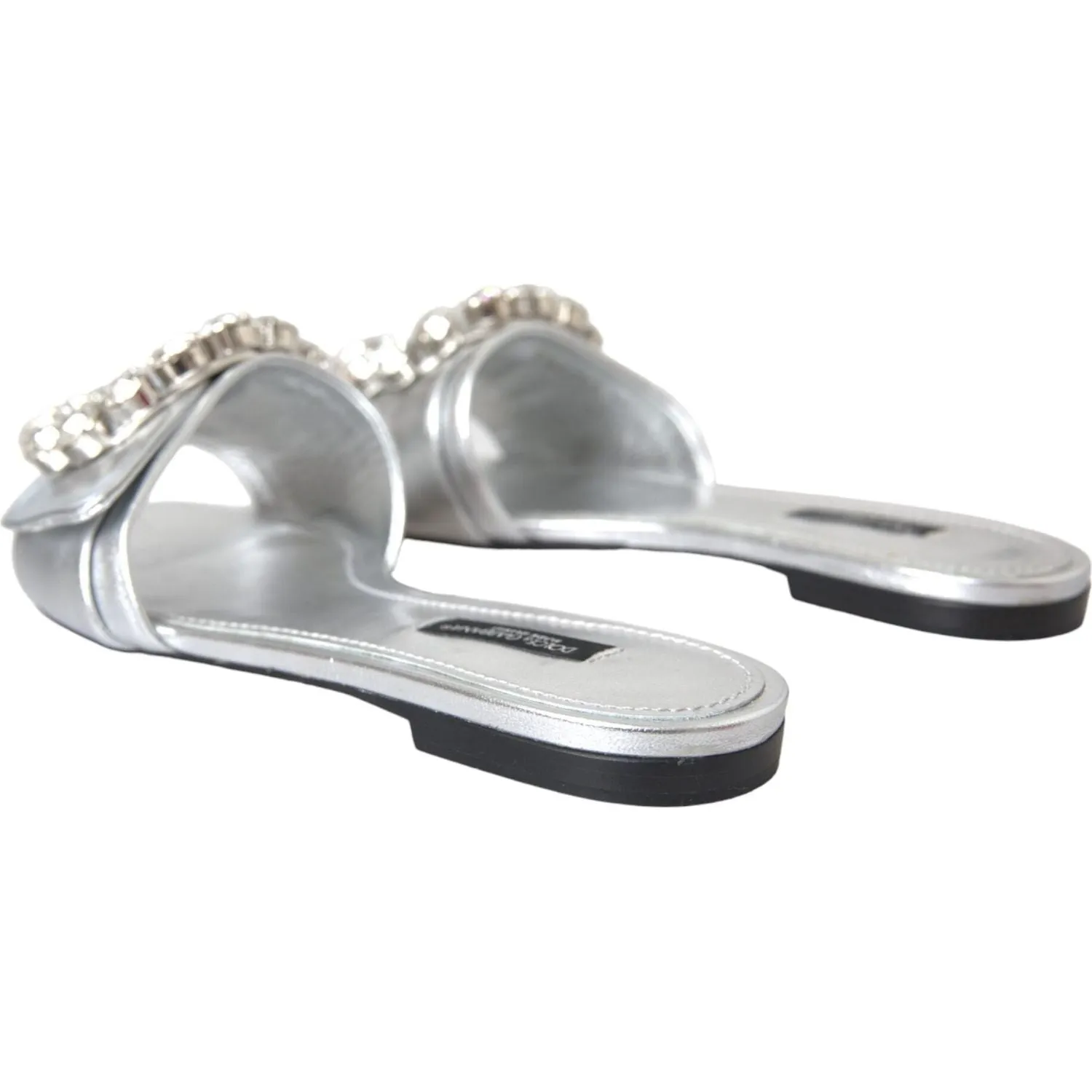 Dolce & Gabbana Silver Crystal Leather Flats Sandals Shoes