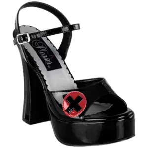 DOLLY-10 Blk Patent W/Cross Bedroom Heels Defective