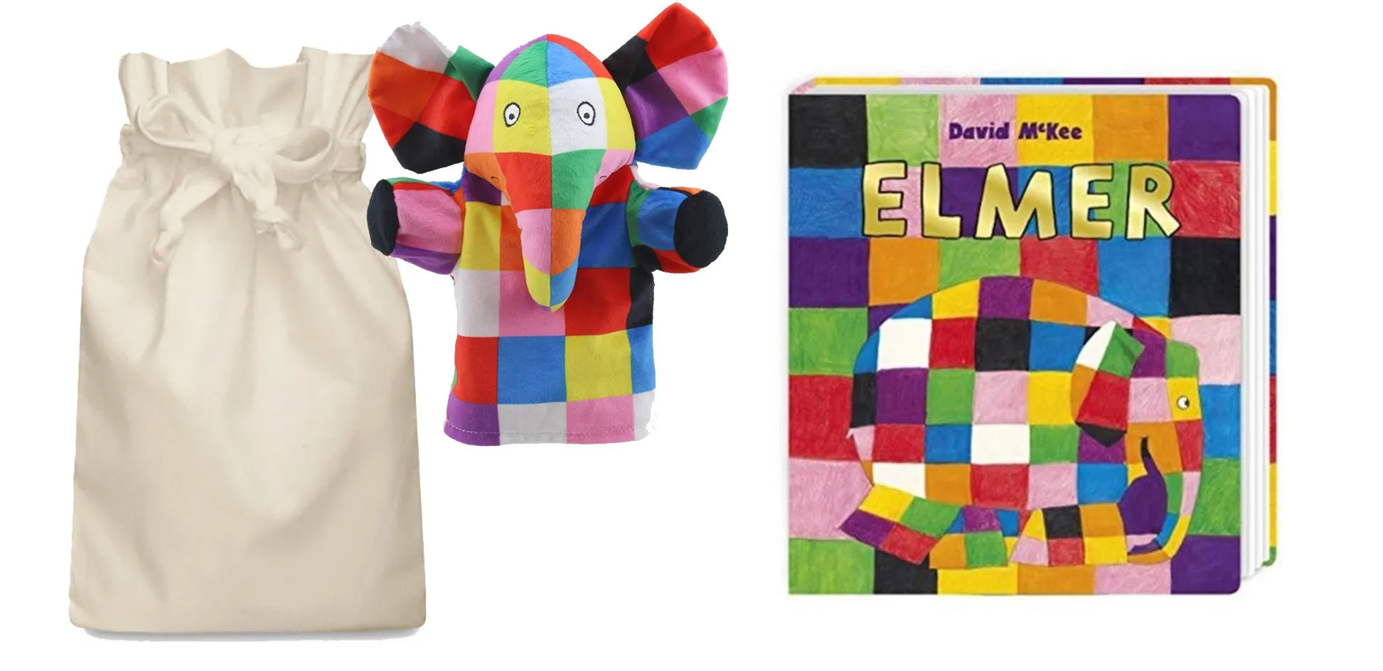 Elmer Story Sack with Elmer Hand Puppet