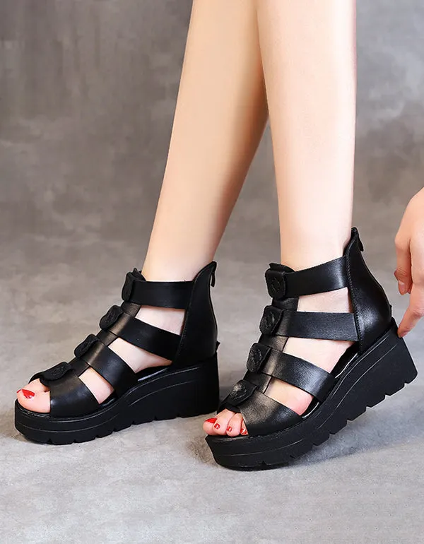 Fish Toe Roman Leather Platform Sandals