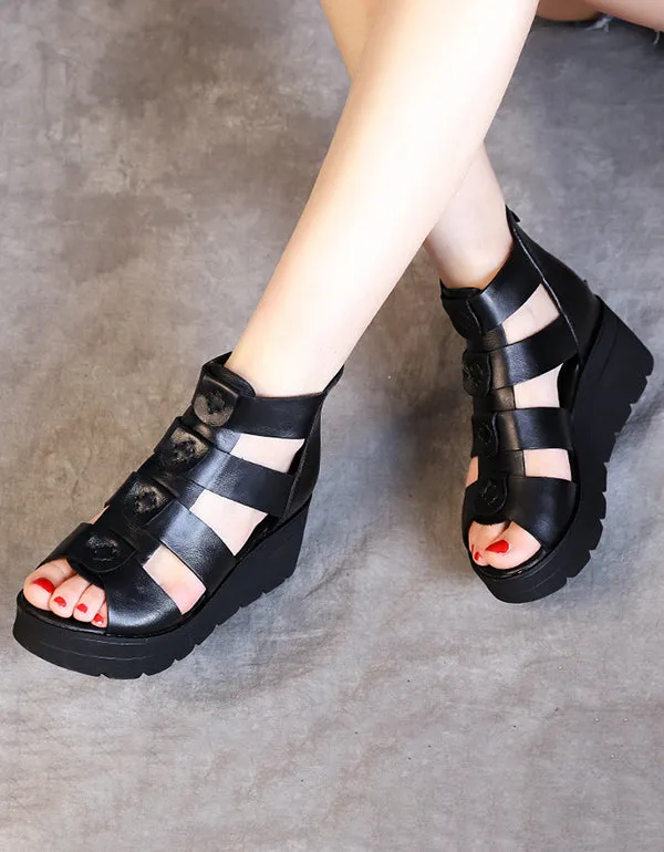 Fish Toe Roman Leather Platform Sandals