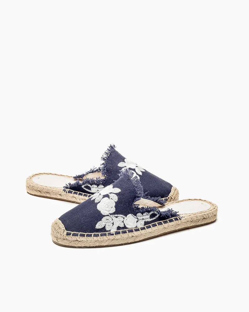 Flower Embroidered Espadrille Flat Mules