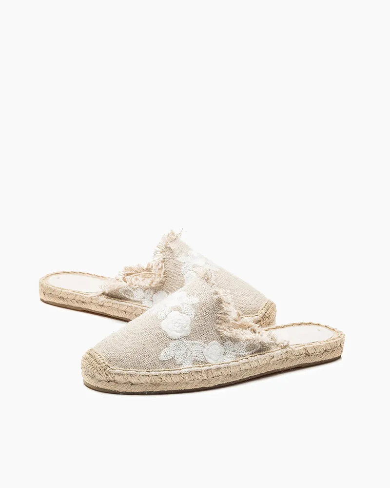 Flower Embroidered Espadrille Flat Mules