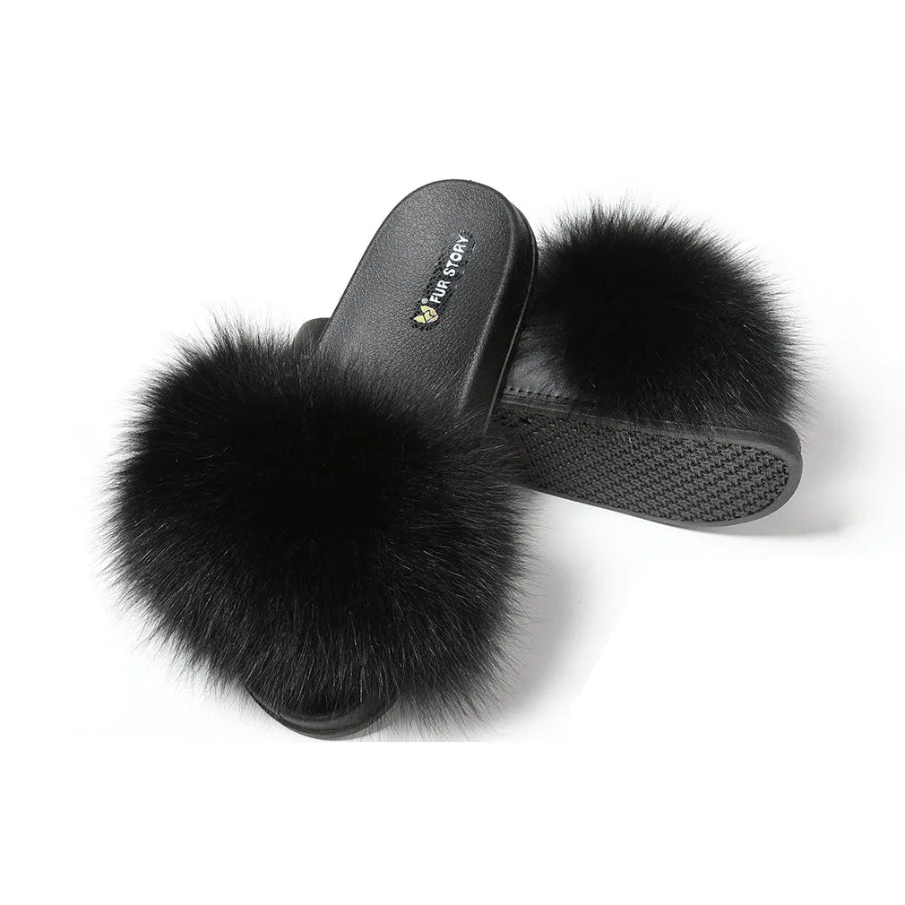 Fluffy Slides Furry Slipper Sandals (Flat-Solid color)