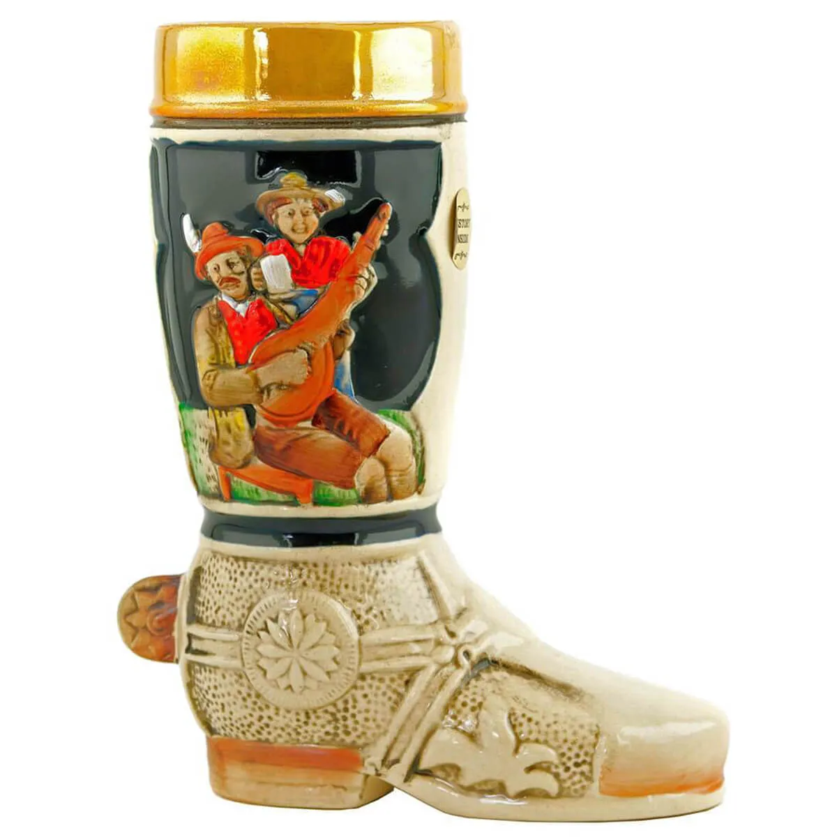 German Beer Stein - Beer Boot in Ivory & Cobalt .5L