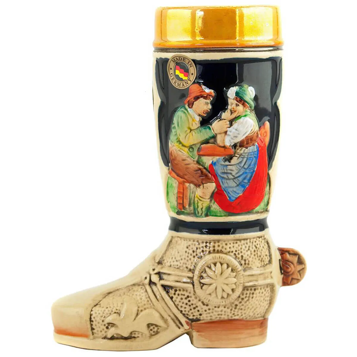 German Beer Stein - Beer Boot in Ivory & Cobalt .5L