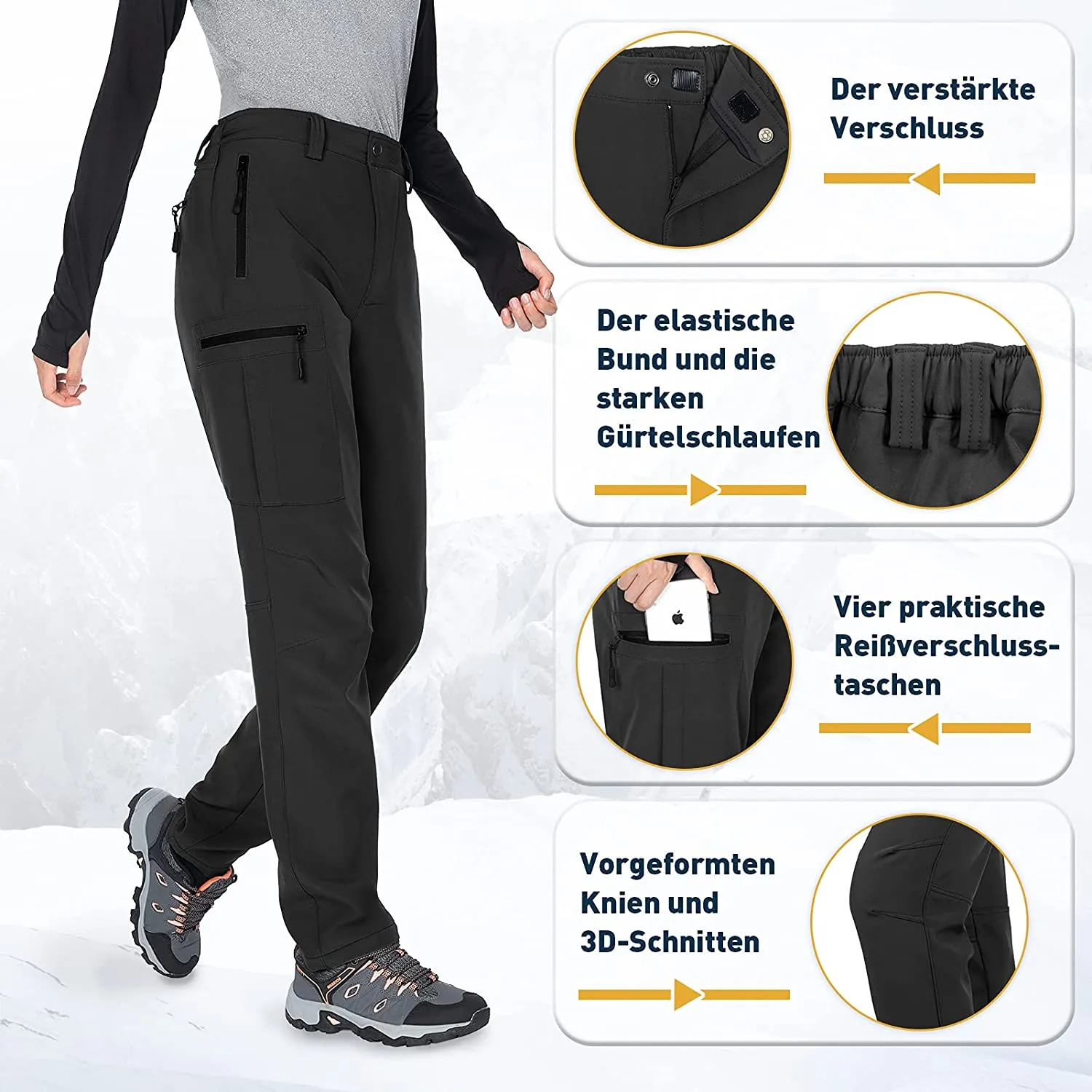 Hiauspor Damen-Wanderhose-Skihose-Wasserdicht-Outdoorhose-Trekkinghose-Warm-Winter