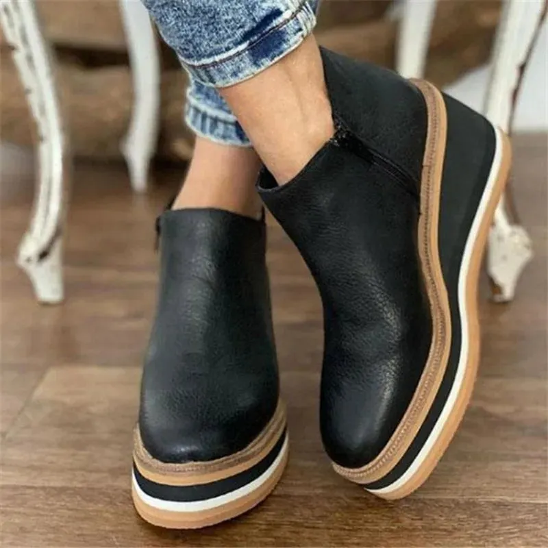 Hnzxzm Shoes Women Platform  2024Autumn Black Platform Boots Women Zipper Wedge Booties Size 43 Heeled Ankle De Mujer Shoes