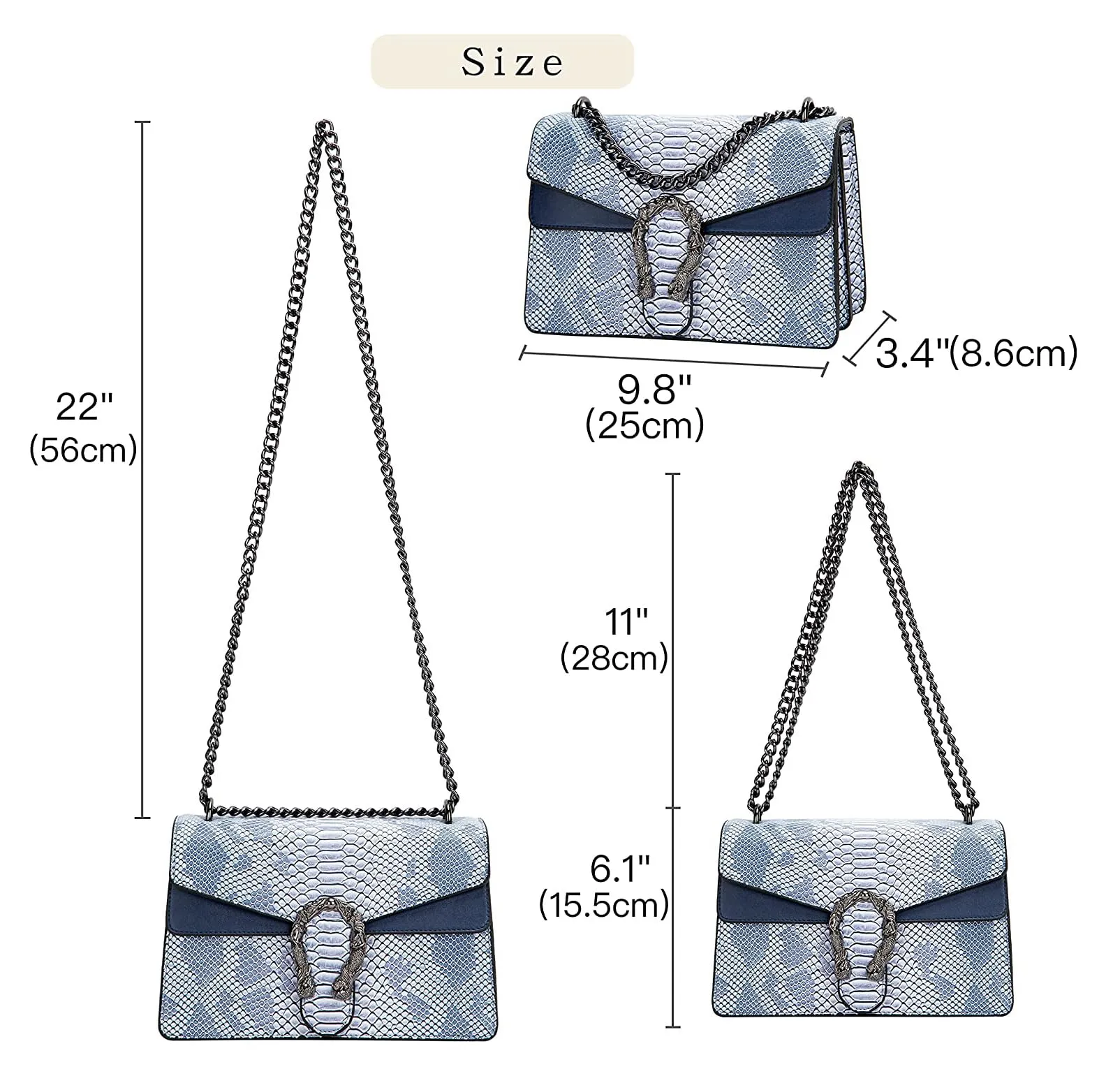 INOVERA (LABEL) Girls Cross-body Shoulder Sling Bag Clutch Purse With Adjustable Chain Strap (Light Blue)