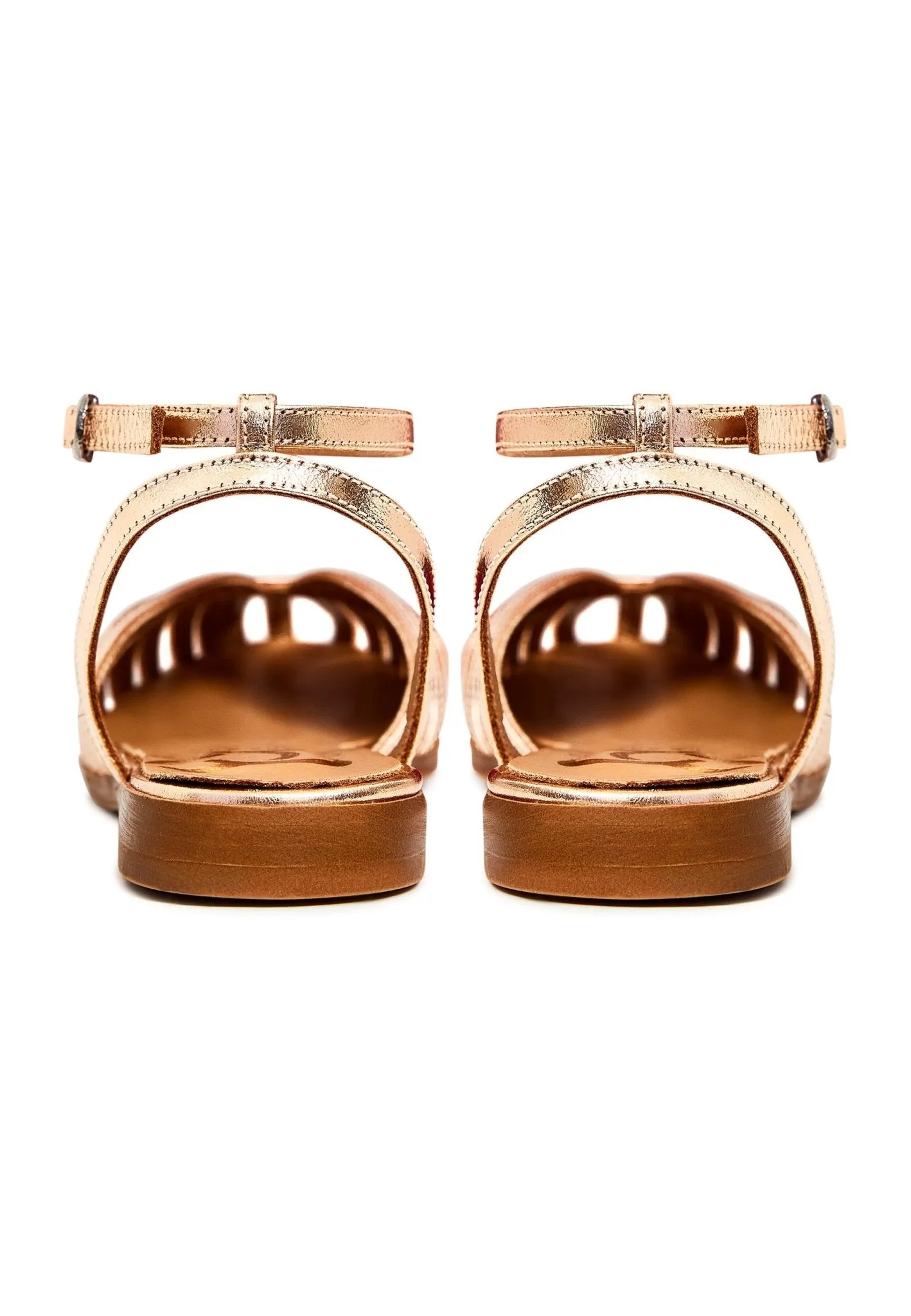 Leather Flat Sole Sandals - Gold