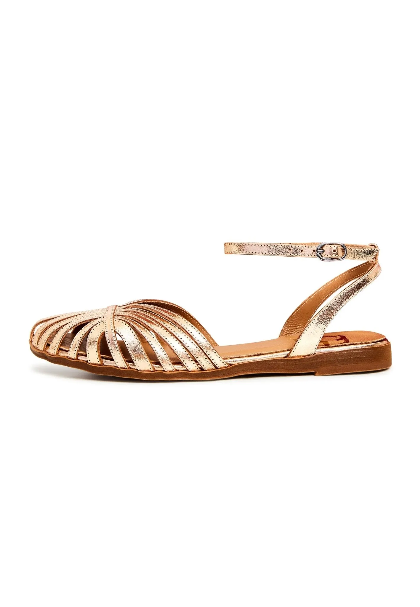 Leather Flat Sole Sandals - Gold