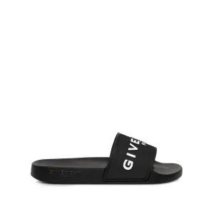 Logo Flat Sandal in Black