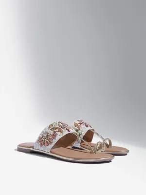 LUNA BLU Ivory Embellished Kolhapuri Sandals