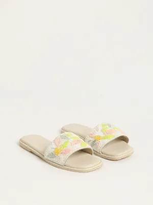 LUNA BLU Ivory Embroidered Sandals