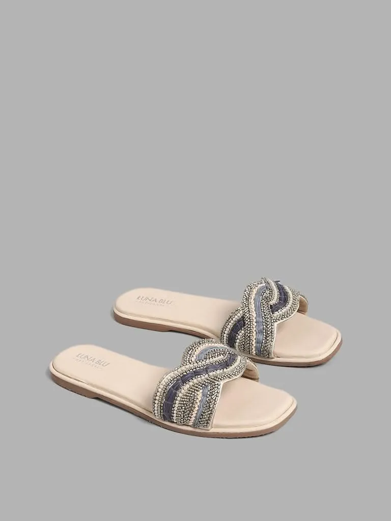 LUNA BLU Navy Beaded Strap Sandals