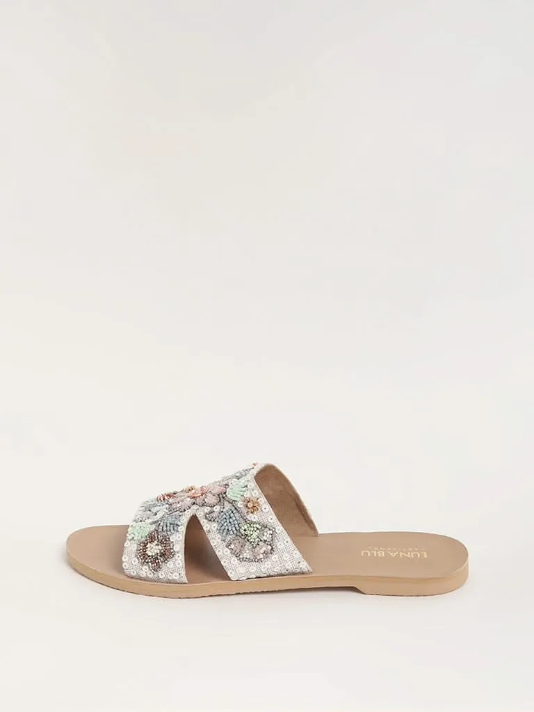 LUNA BLU White Floral Embellished Sandals