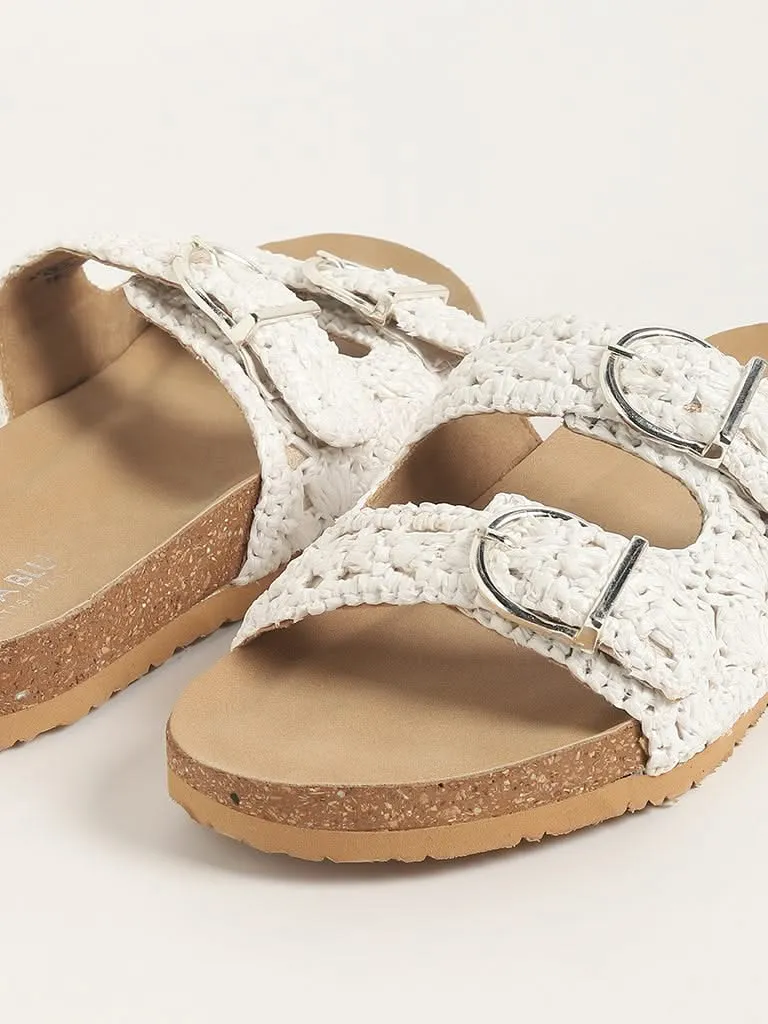 LUNA BLU White Macrame Double Band Sandals