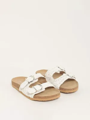 LUNA BLU White Macrame Double Band Sandals