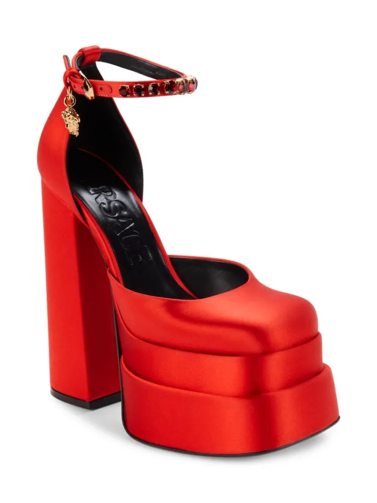 Medusa Aevitas Versace Block Heel Platform Shoes, Red