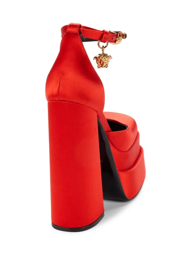 Medusa Aevitas Versace Block Heel Platform Shoes, Red