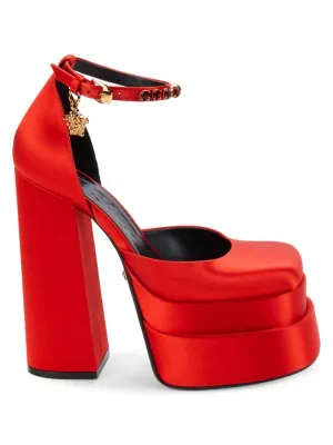 Medusa Aevitas Versace Block Heel Platform Shoes, Red