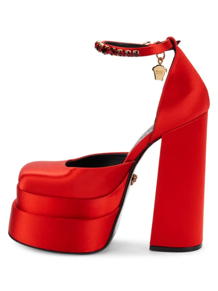 Medusa Aevitas Versace Block Heel Platform Shoes, Red