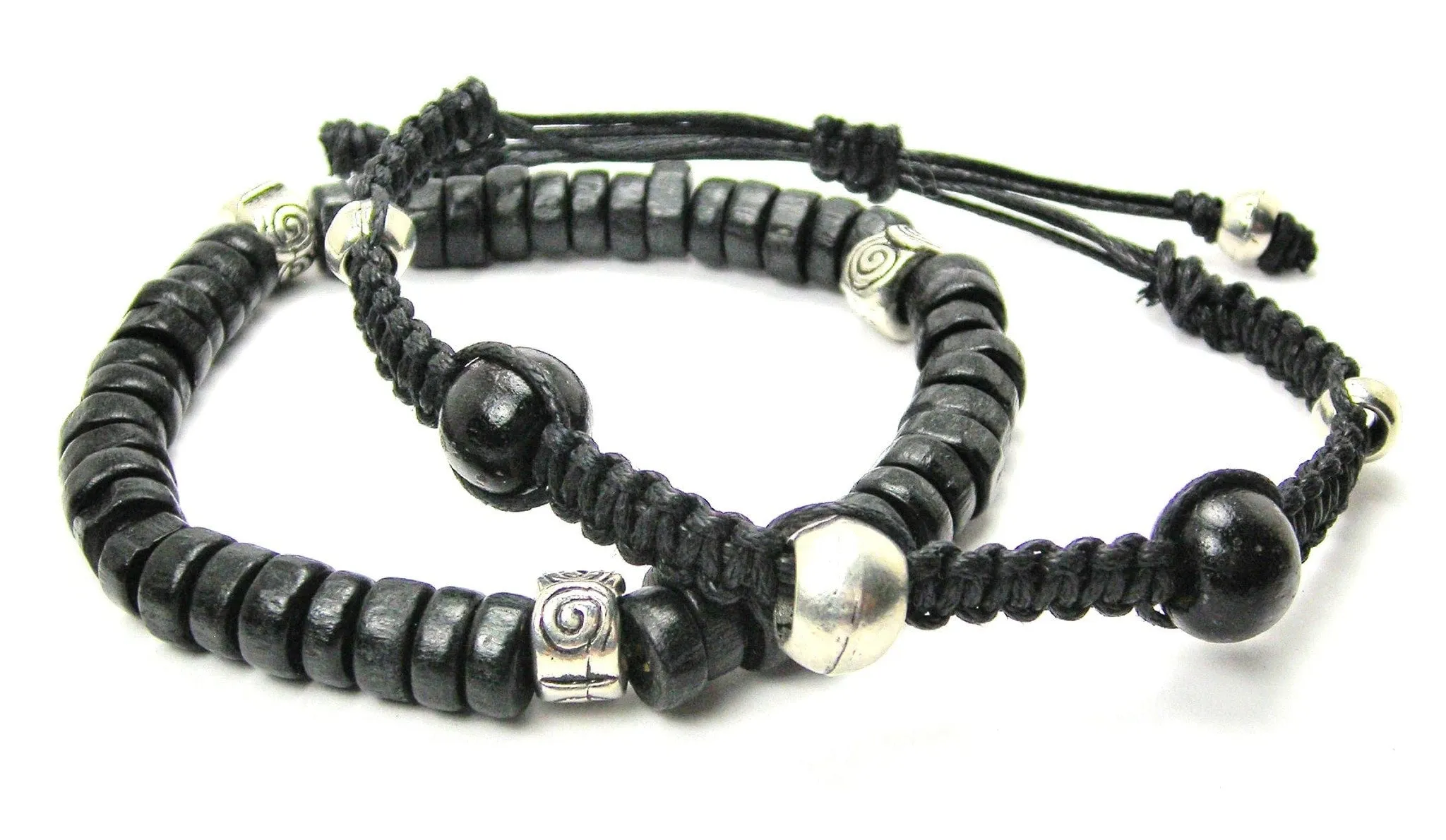 Men's Black Beaded Bracelet Set of Two