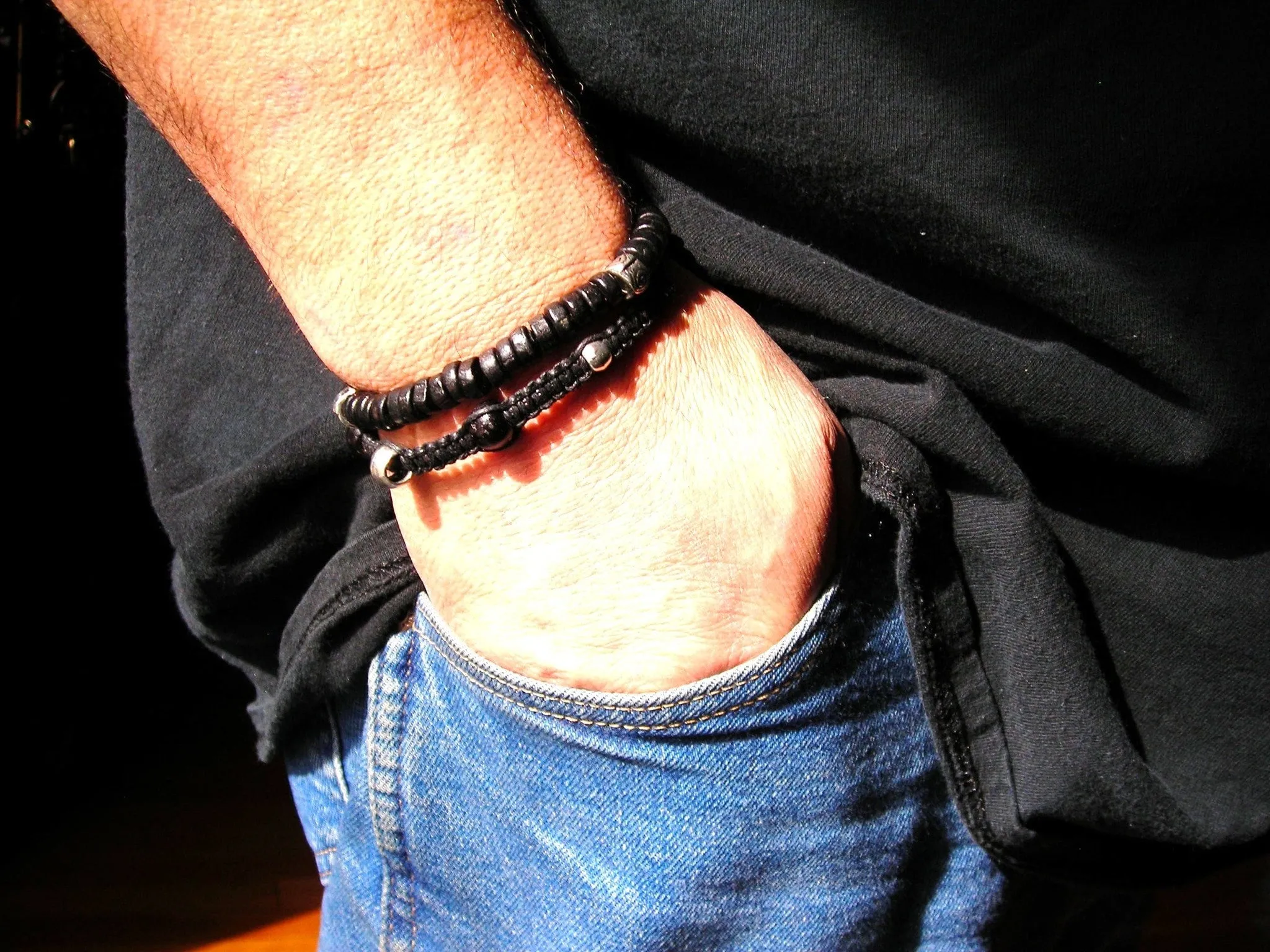 Men's Black Beaded Bracelet Set of Two