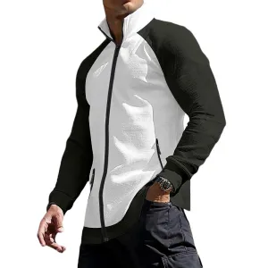 Men's Casual Colorblock Waffle Stand Collar Zipper Jacket 70612827Y